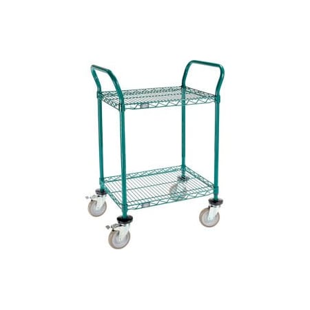 Gec Nexel Utility Cart, 2 Shelf, Poly-Green, 24"L x 18"W x 39"H, Polyurethane Brake Casters 1824P2GB